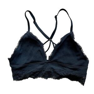 Abercrombie & Fitch Ribbed Knit Black Lace Trim Bralette XS